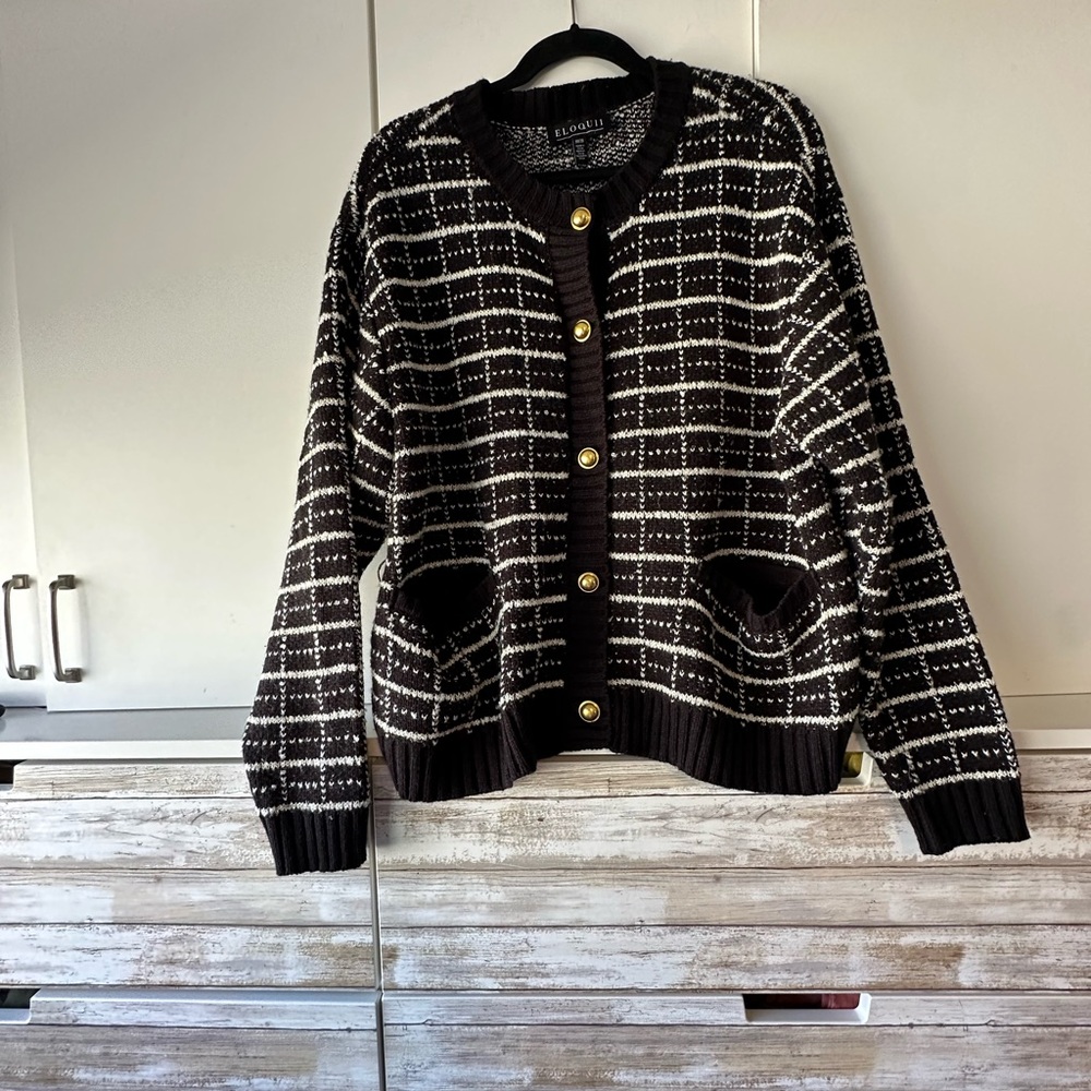 ✨ Eloquii Metallic Stripe Cardigan Size 18/20 Gold Buttons Plus Size